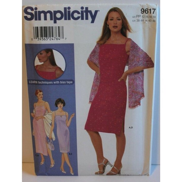 Simplicity Sewing Pattern 9617 Misses Dress Shawl Purse Size 12 14 16 18 Petite - Picture 1 of 2